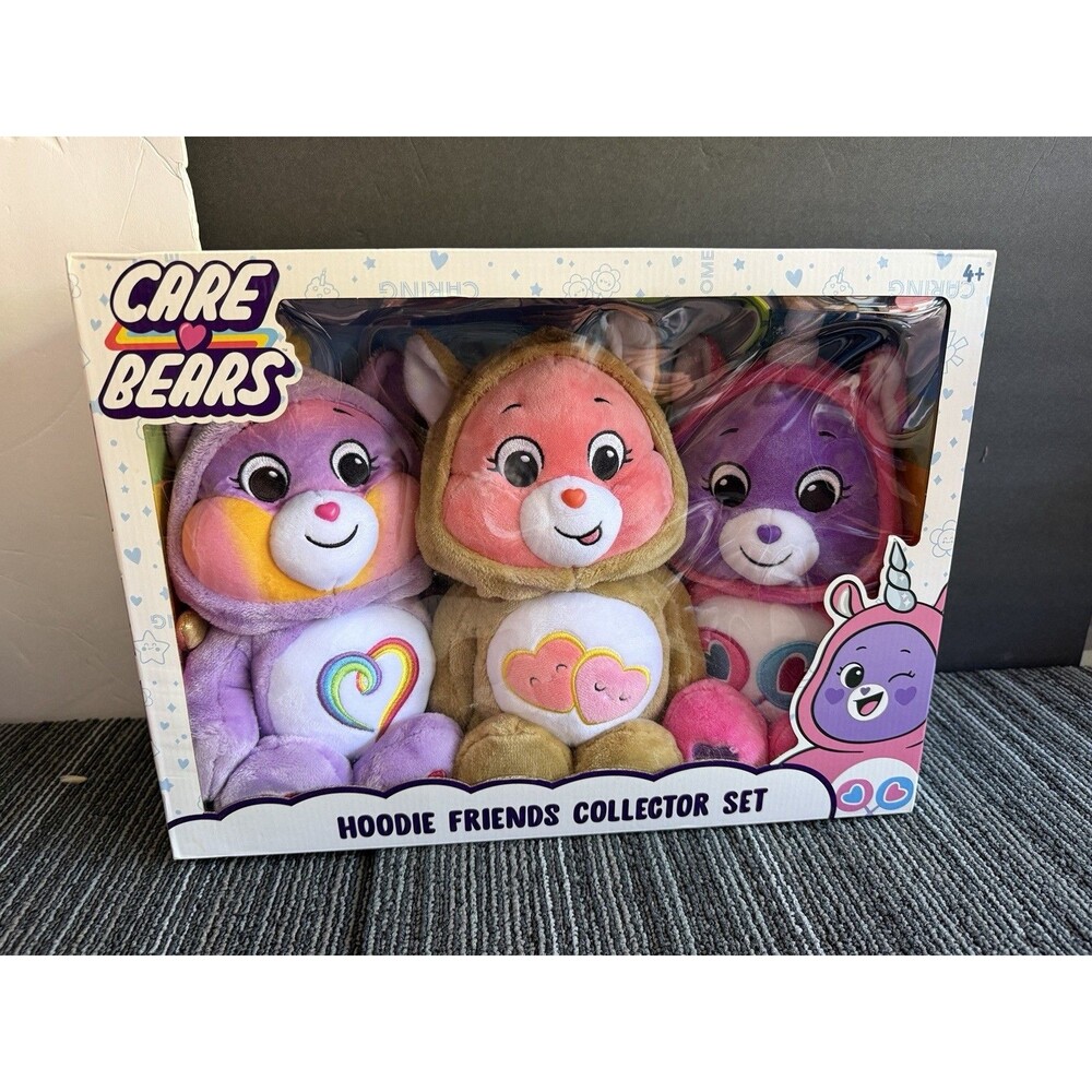 Care Bears Hoodie Friends Collector Set 2021 - Unicorn Fox Pegasus 14" Plush 3PK